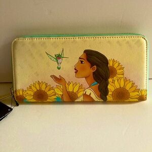 Loungefly Pocahontas Disney Princess Sunflower Women's Zip Around Wallet NWT